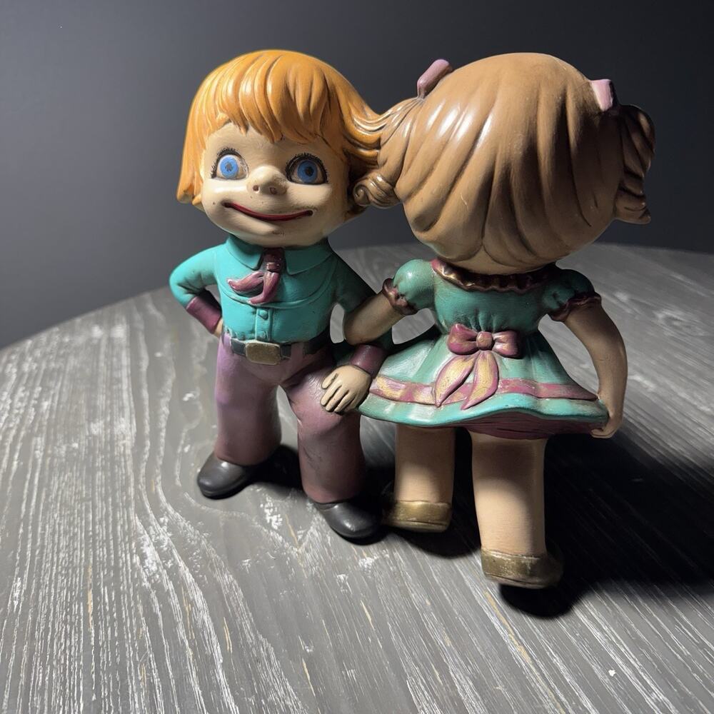 VINTAGE 70s -80s Ceramic Square Dancers Atlantic Mold Co. Hand Painted Boy Girl